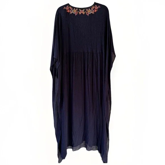 Johnny Was Golda Maxi Kaftan Large Navy Blue Swim Dress Cover Up Boho Floral - Picture 5 of 10